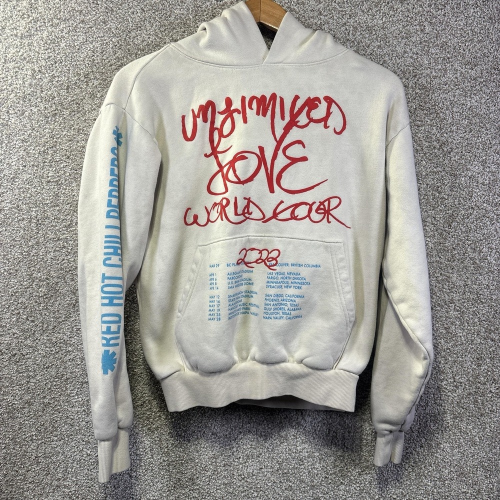 Red Hot Chili Peppers Hoodie Mens Small White Unlimited Love Tour Sweatshirt
